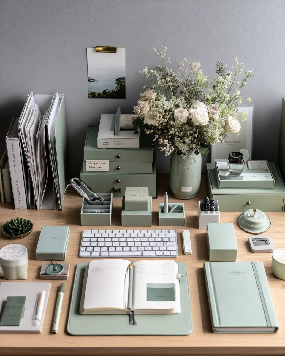 Sage Green Industrial Home Office Decor Ideas