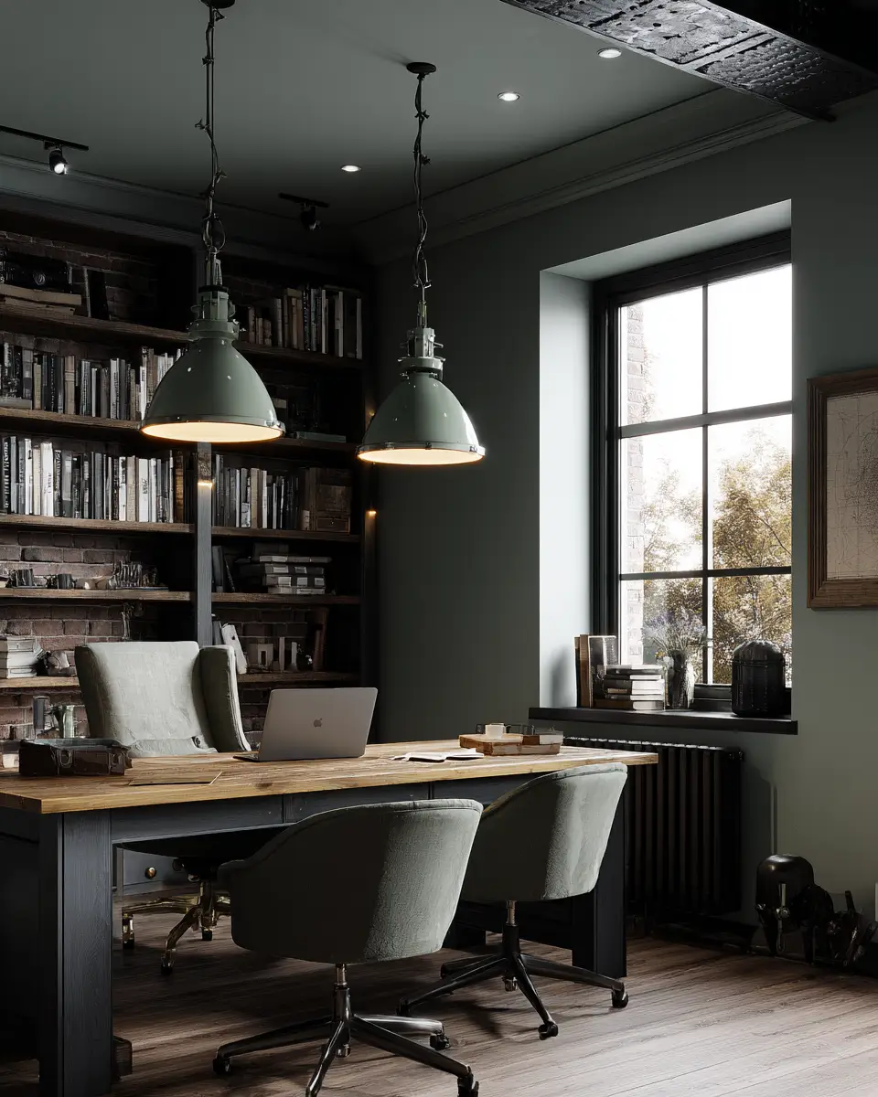 Sage Green Industrial Home Office Decor Ideas