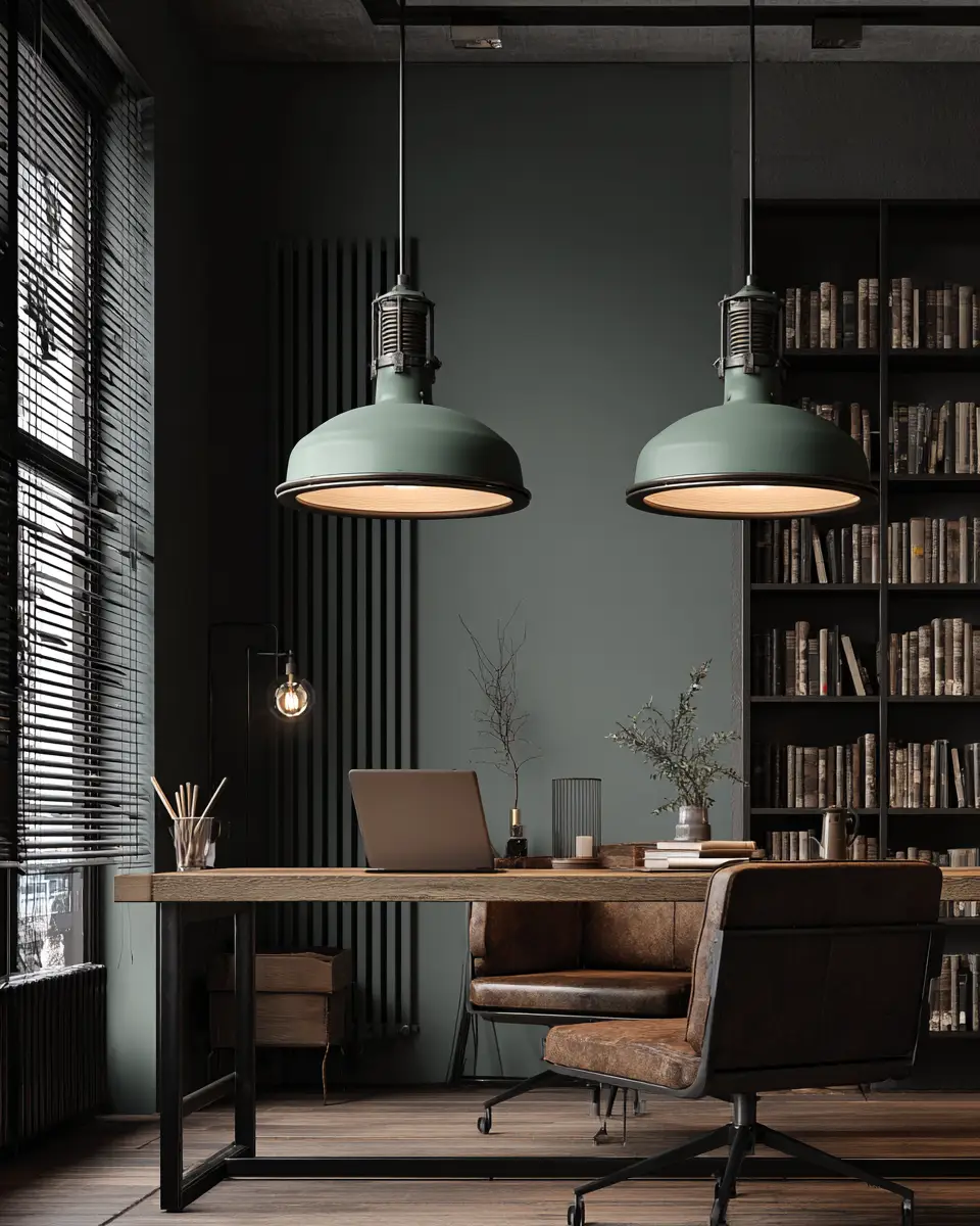 Sage Green Industrial Home Office Decor Ideas