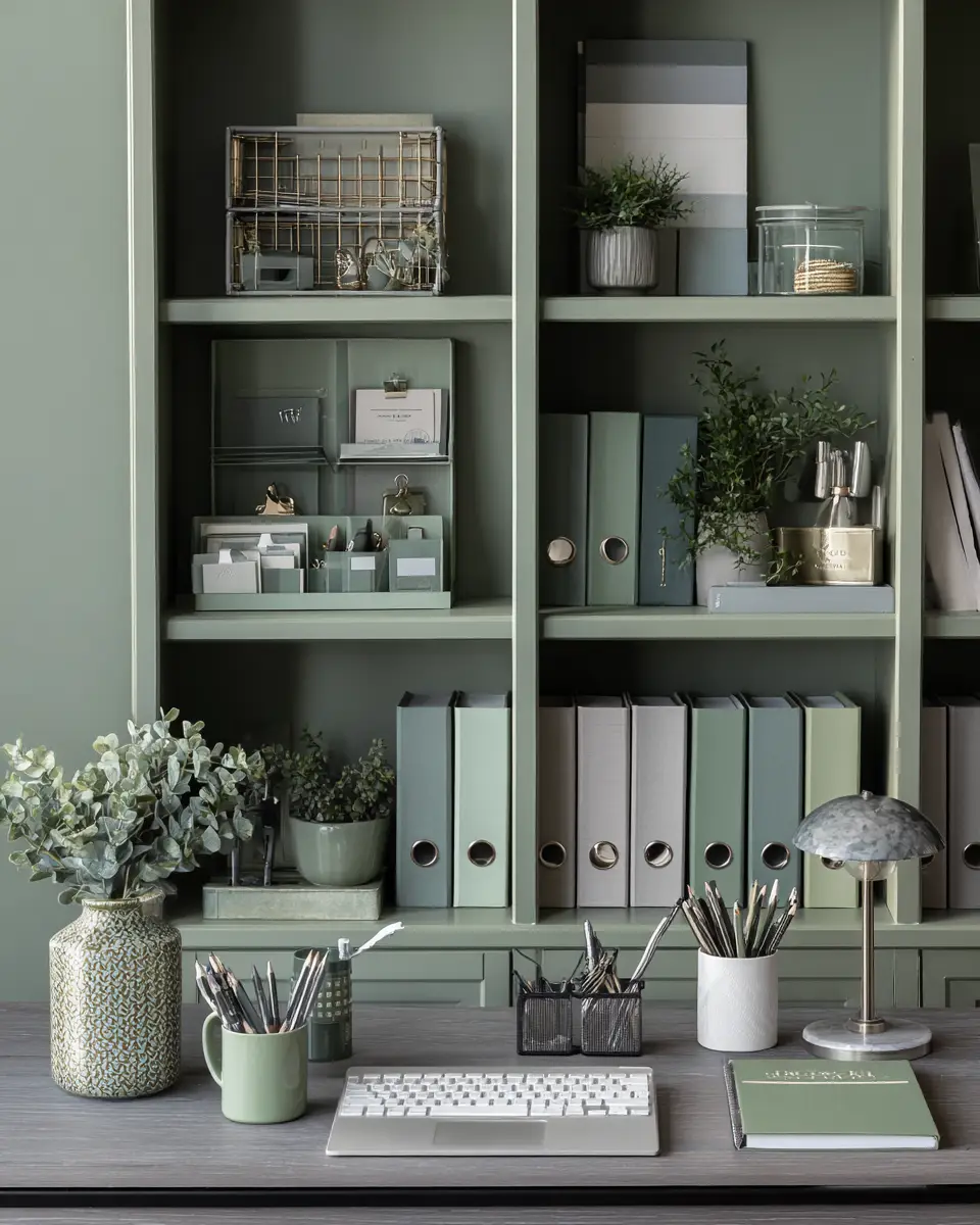 Sage Green Industrial Home Office Decor Ideas