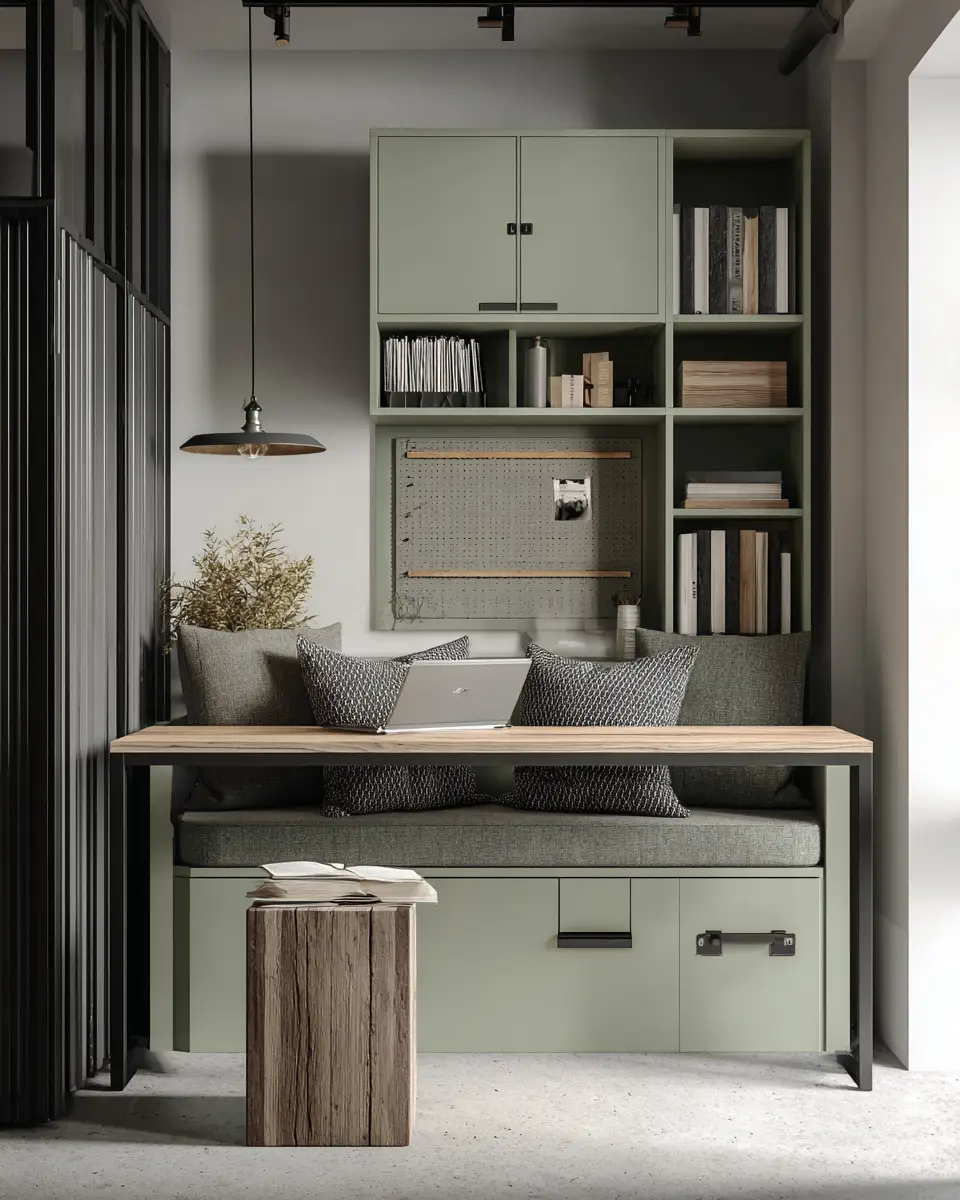 Sage Green Industrial Home Office Decor Ideas