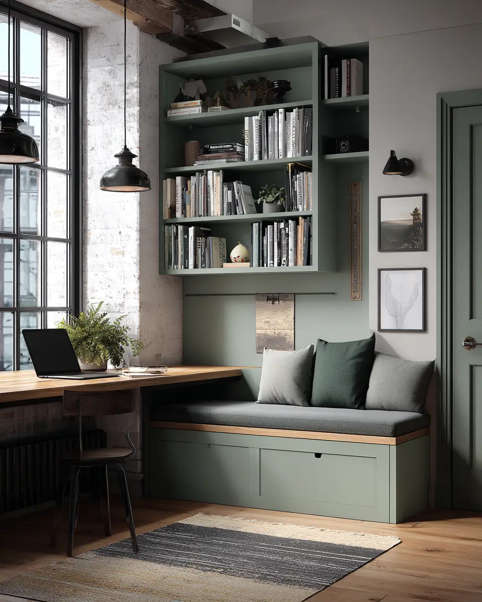 Sage Green Industrial Home Office Decor Ideas