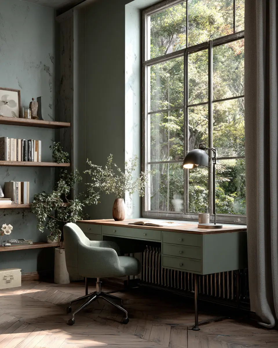 Sage Green Industrial Home Office Decor Ideas