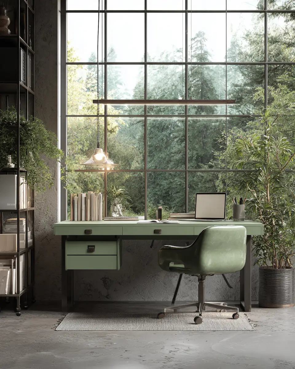 Sage Green Industrial Home Office Decor Ideas