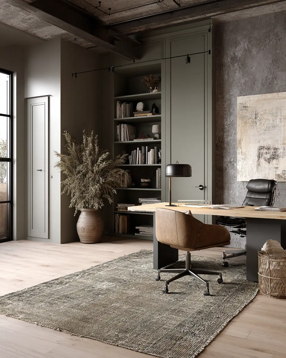 Sage Green Industrial Home Office Decor Ideas