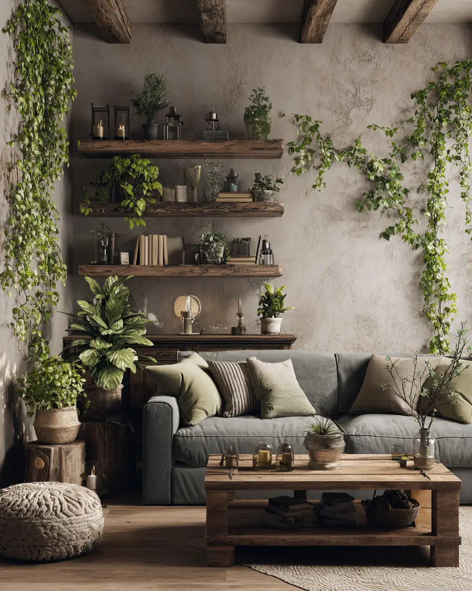 Sage Green Rustic Living Room Decor Ideas - Featured