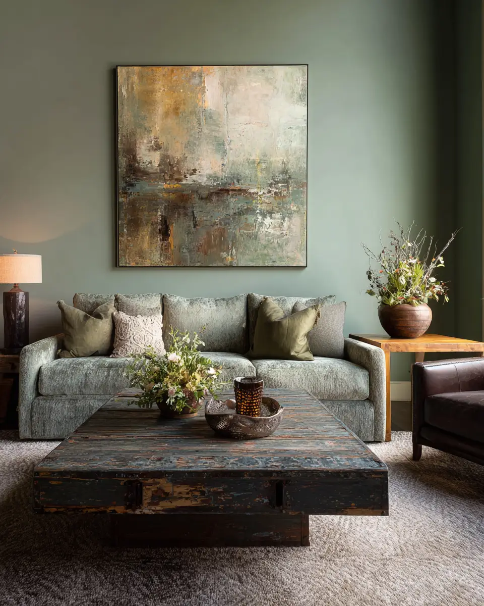Sage Green Rustic Living Room Decor Ideas