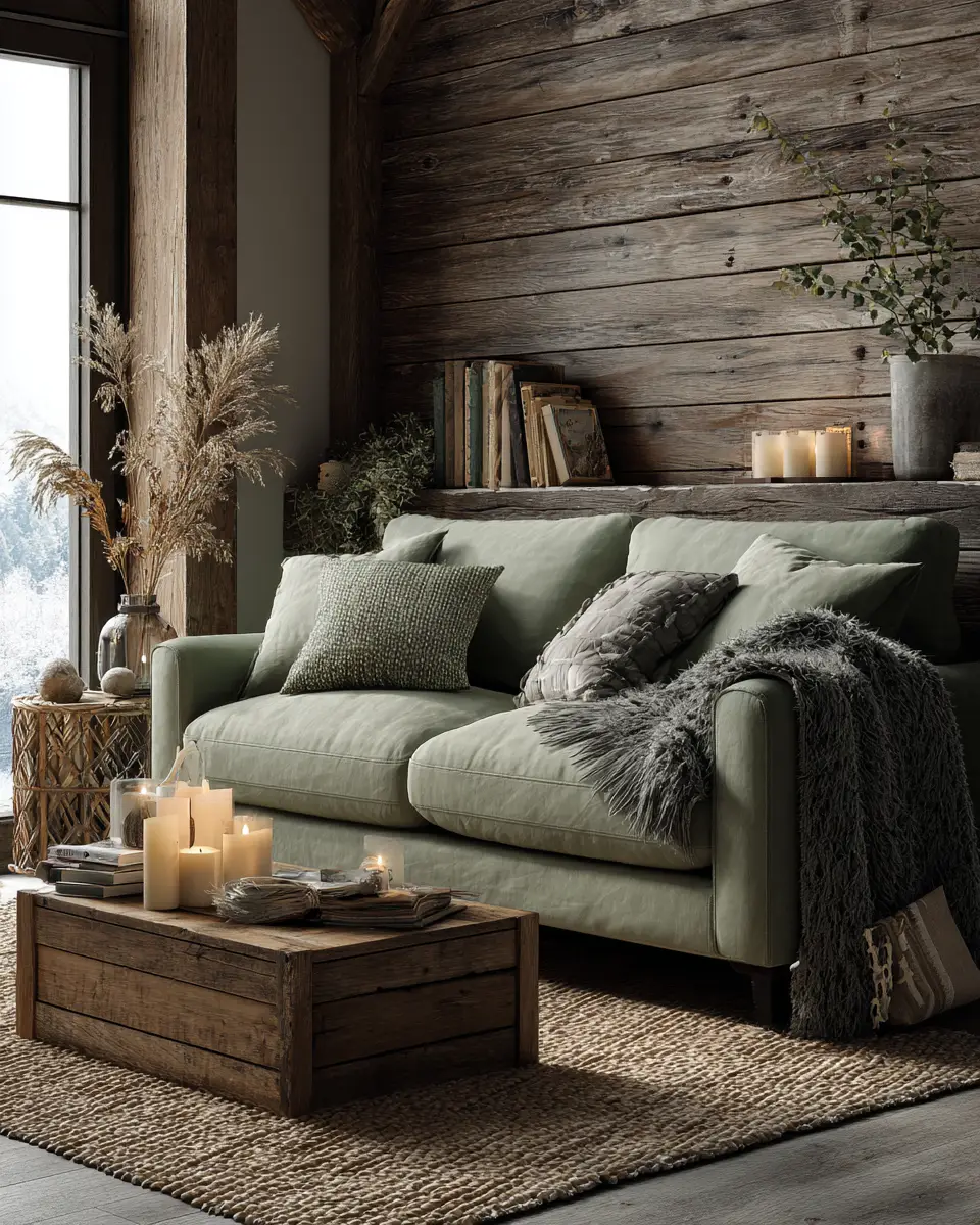 Sage Green Rustic Living Room Decor Ideas