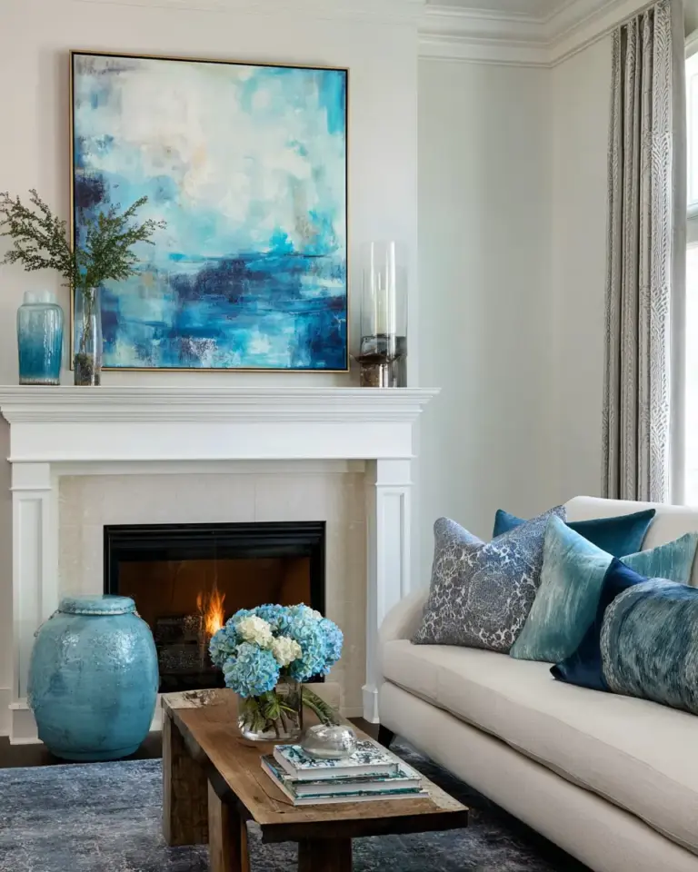 Sky Blue Classic Living Room Decor Ideas - Featured