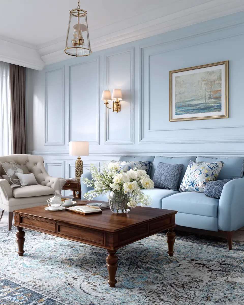 Sky Blue Classic Living Room Decor Ideas