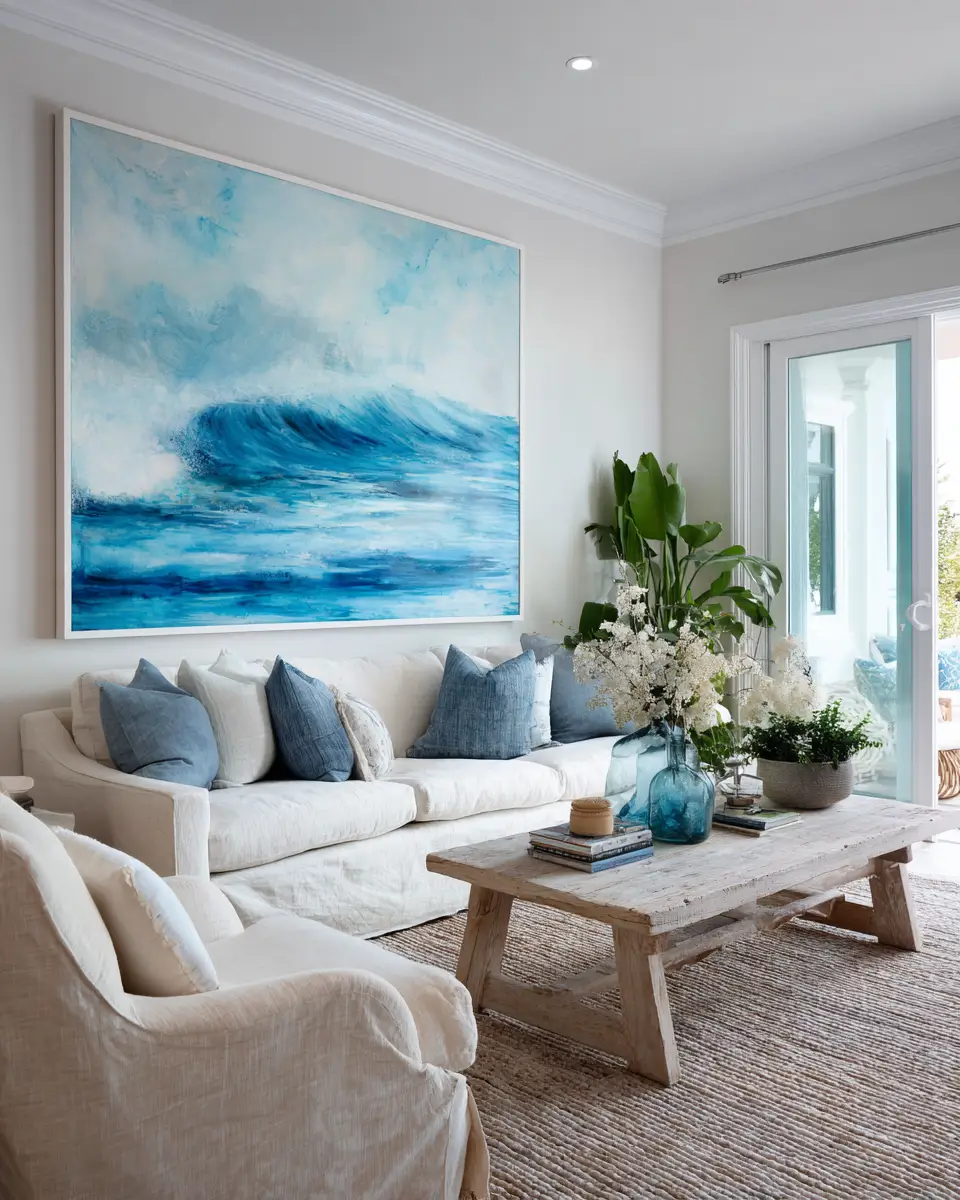 Sky Blue Coastal Living Room Decor Ideas