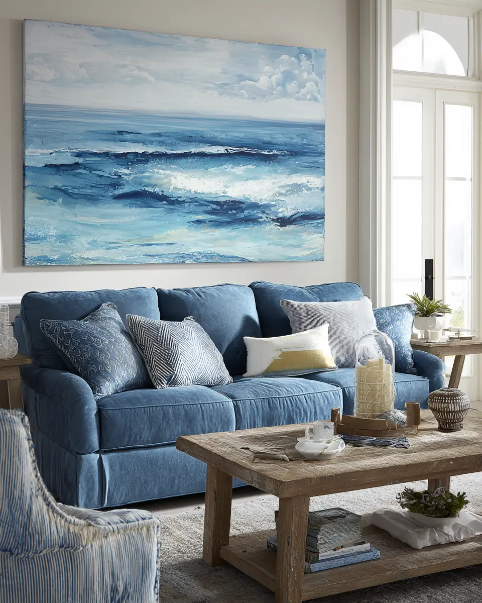 Sky Blue Coastal Living Room Decor Ideas