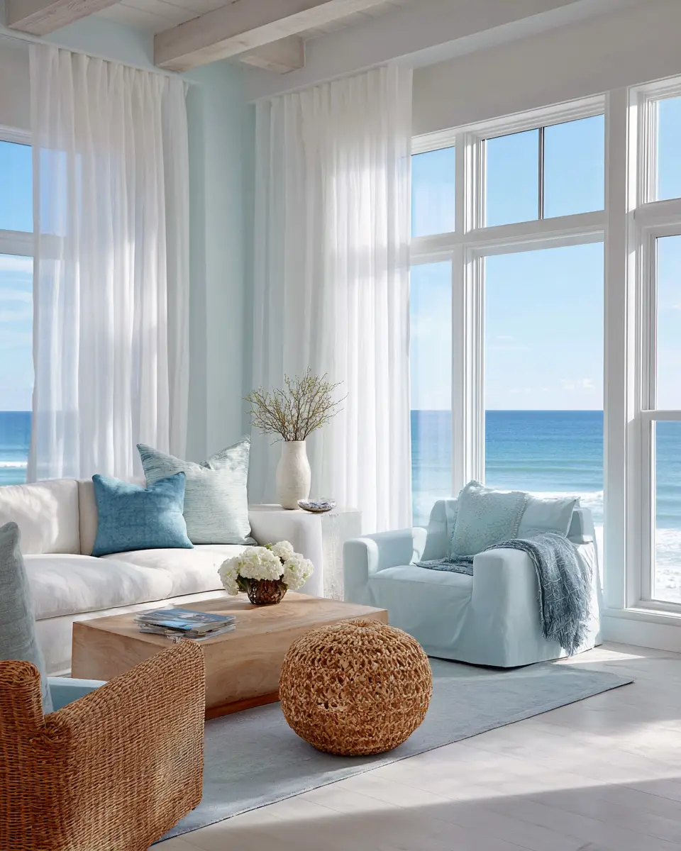 Sky Blue Coastal Living Room Decor Ideas