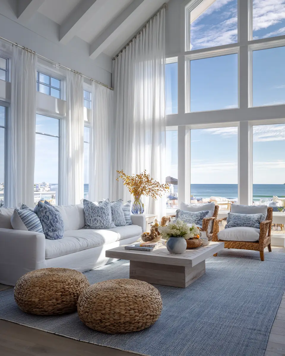 Sky Blue Coastal Living Room Decor Ideas