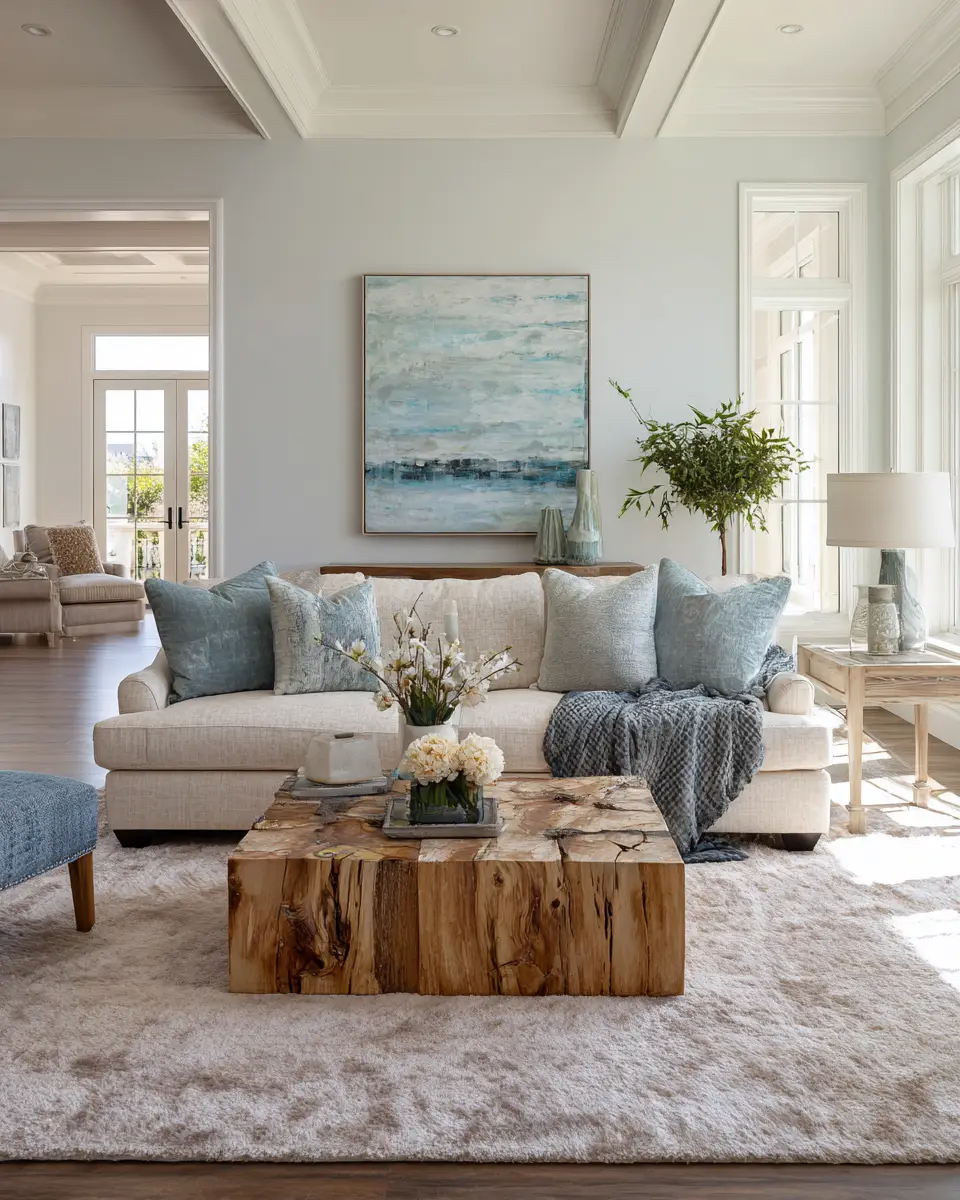 Sky Blue Coastal Living Room Decor Ideas