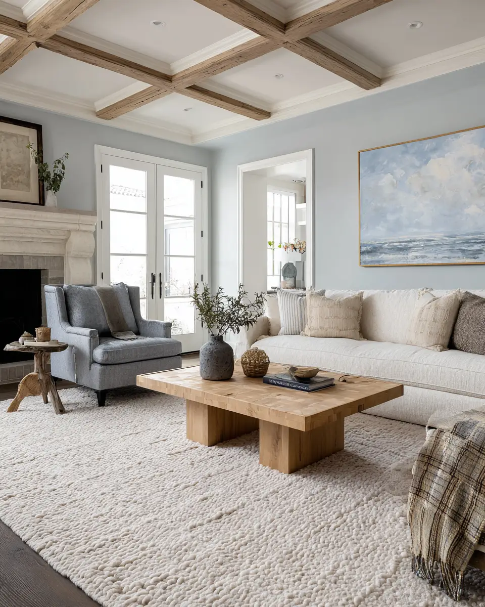 Sky Blue Coastal Living Room Decor Ideas
