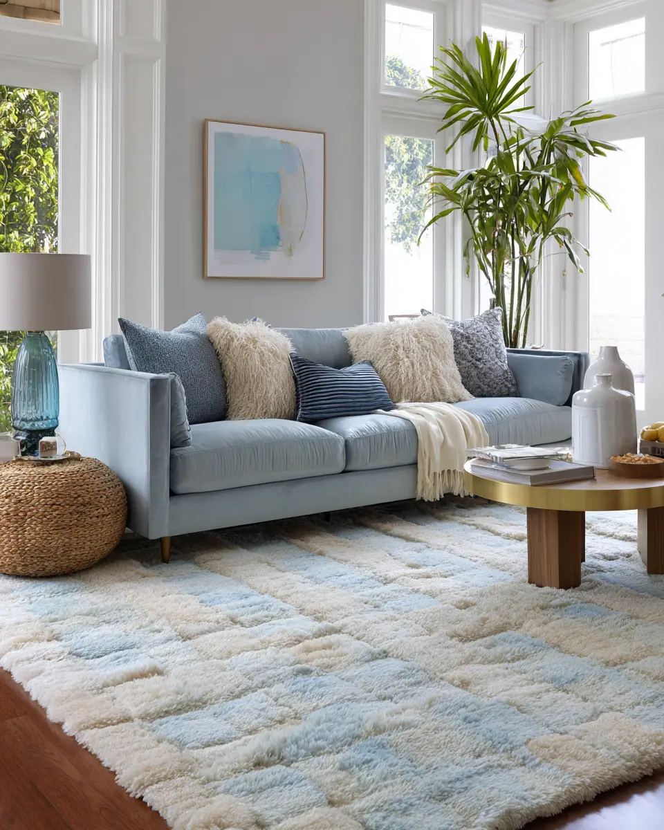 Sky Blue Coastal Living Room Decor Ideas