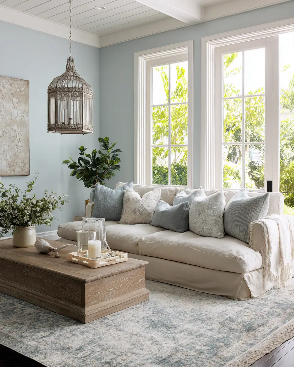 Sky Blue Coastal Living Room Decor Ideas