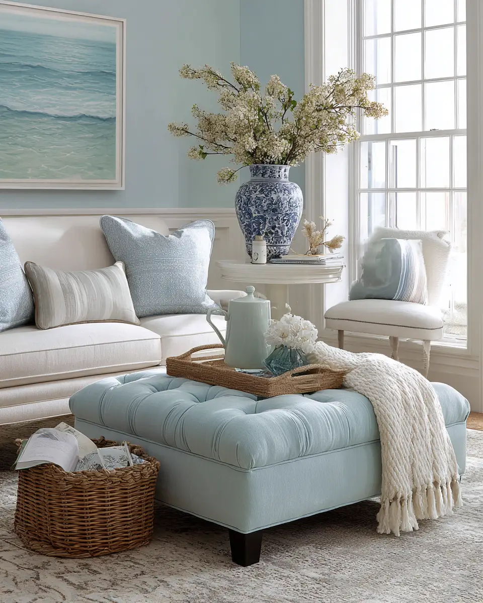 Sky Blue Coastal Living Room Decor Ideas