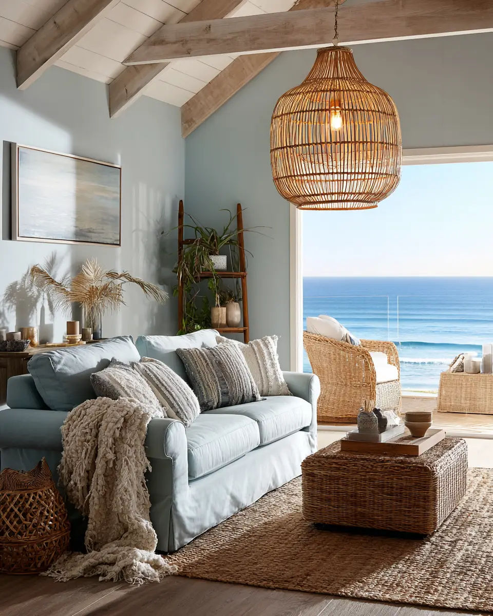 Sky Blue Coastal Living Room Decor Ideas