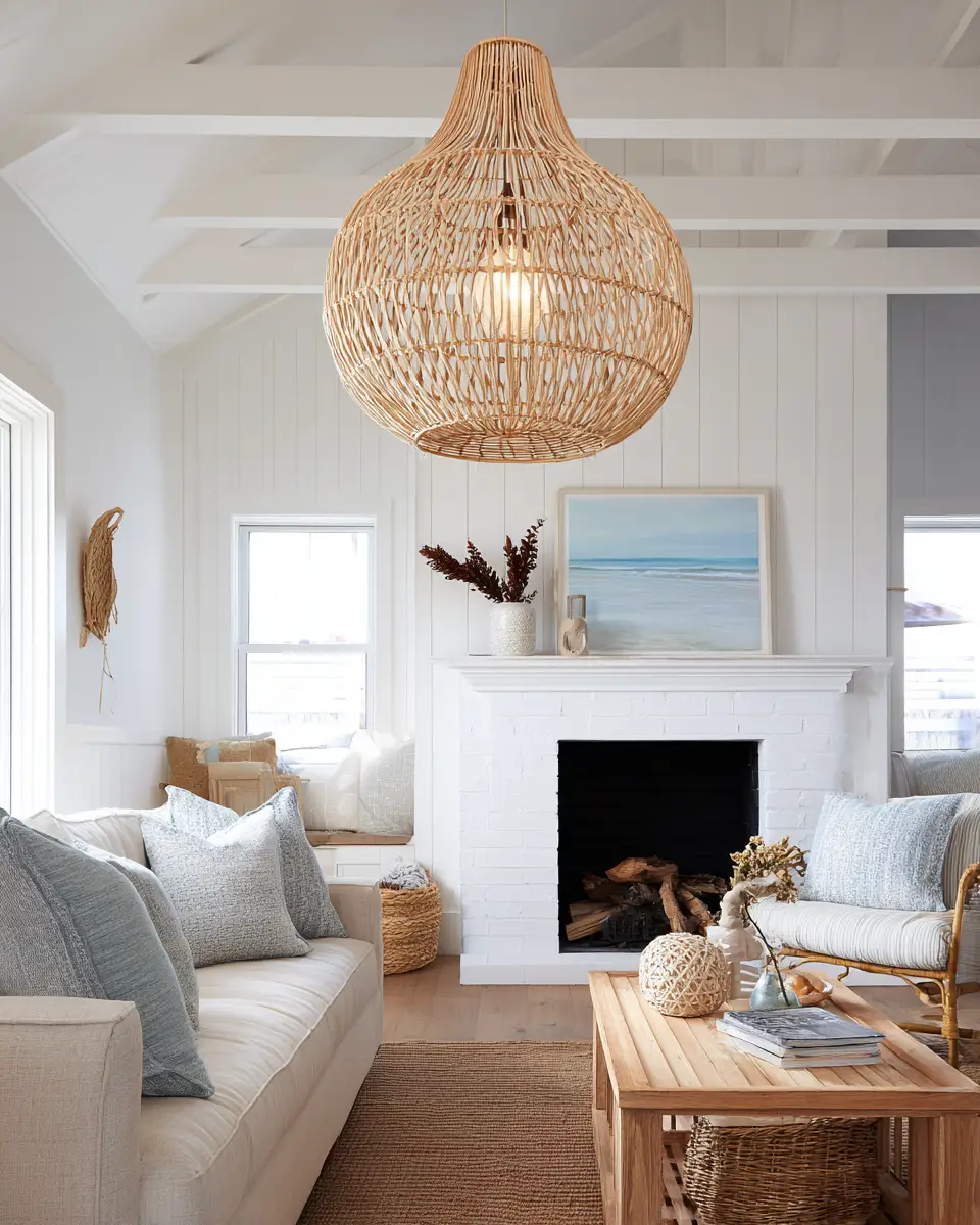 Sky Blue Coastal Living Room Decor Ideas