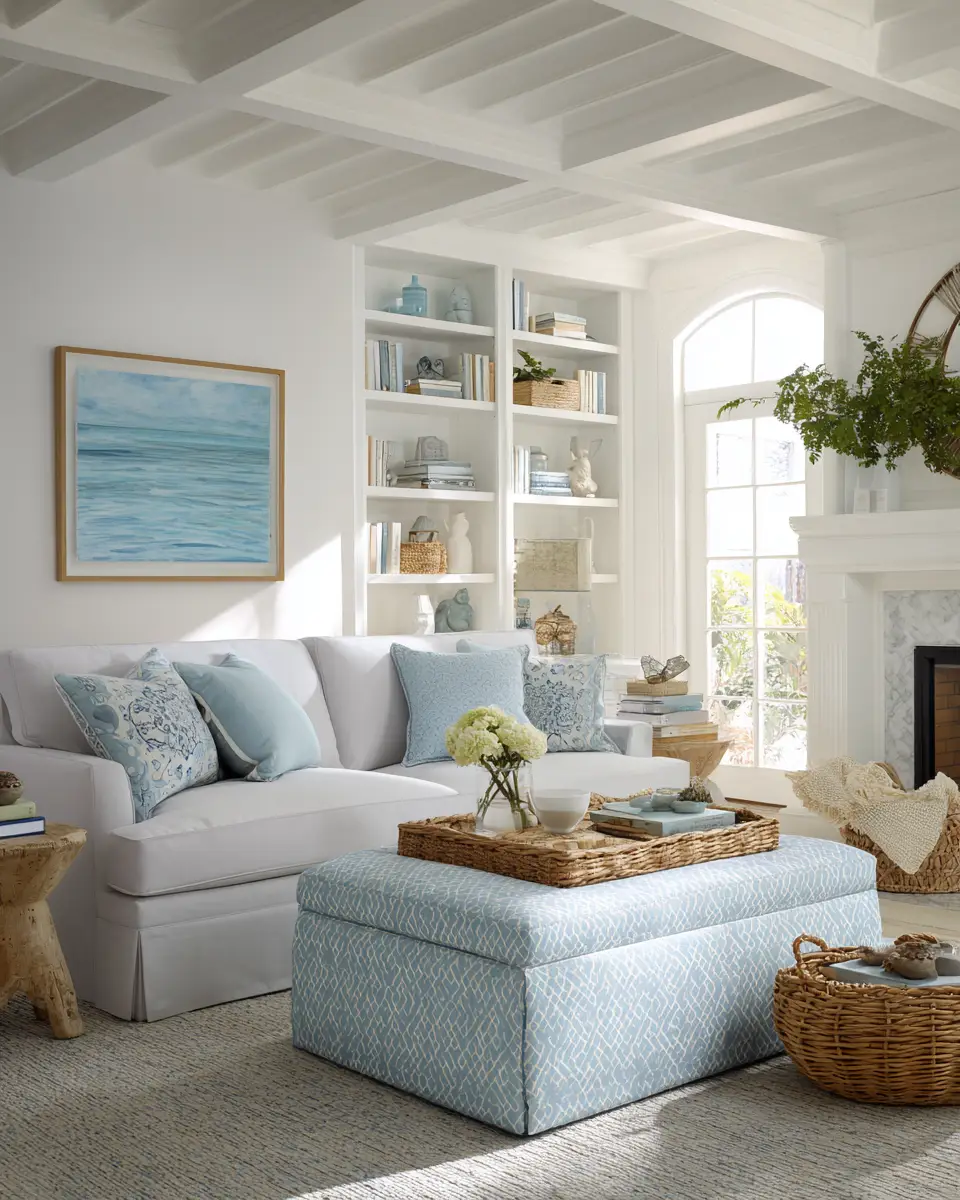 Sky Blue Coastal Living Room Decor Ideas