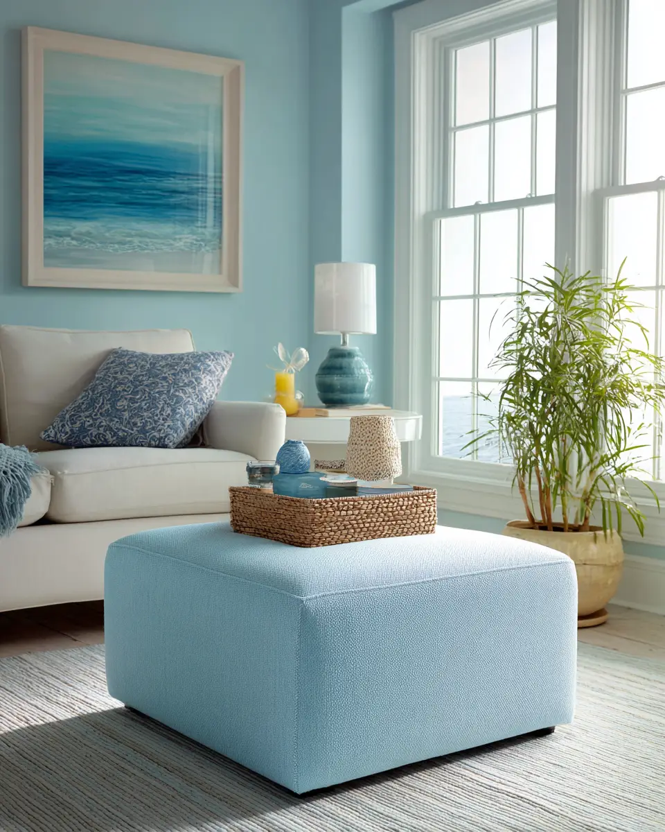 Sky Blue Coastal Living Room Decor Ideas