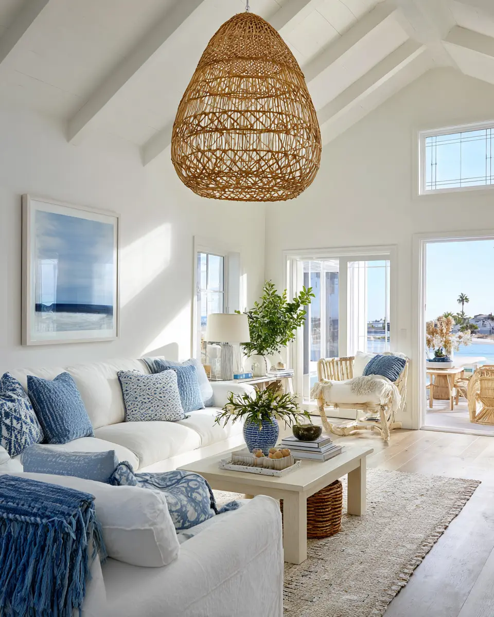 Sky Blue Coastal Living Room Decor Ideas