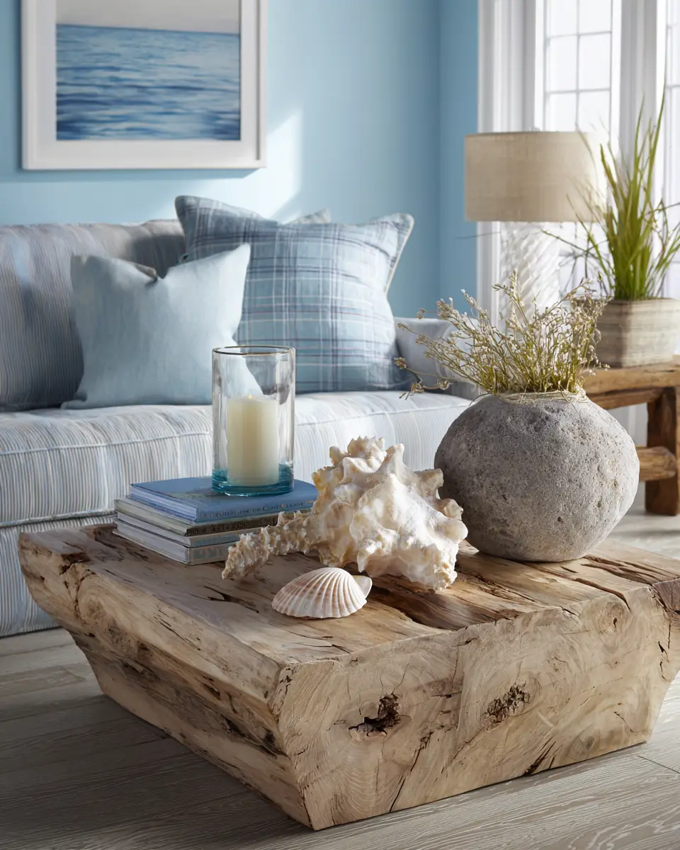 Sky Blue Coastal Living Room Decor Ideas