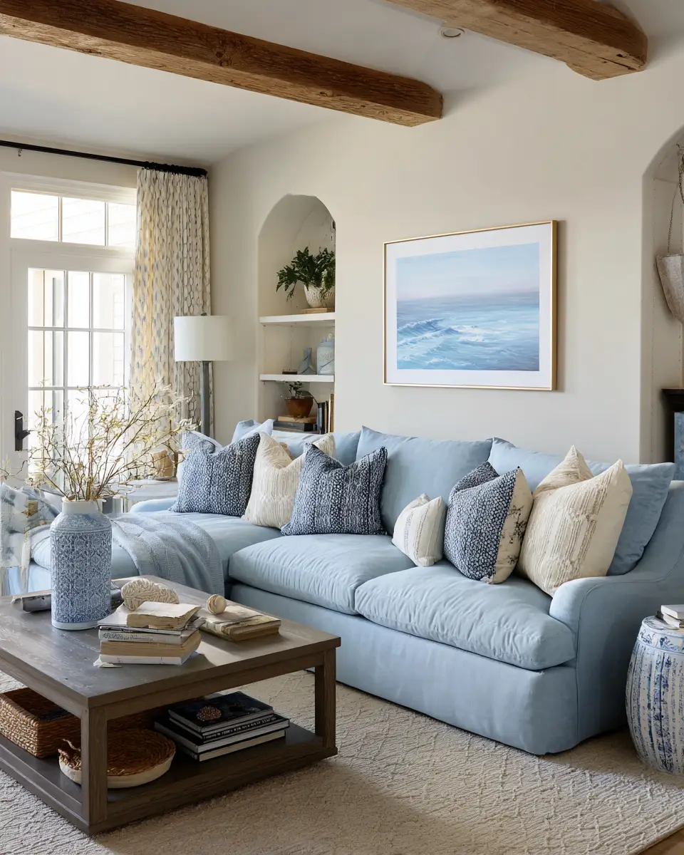 Sky Blue Coastal Living Room Decor Ideas
