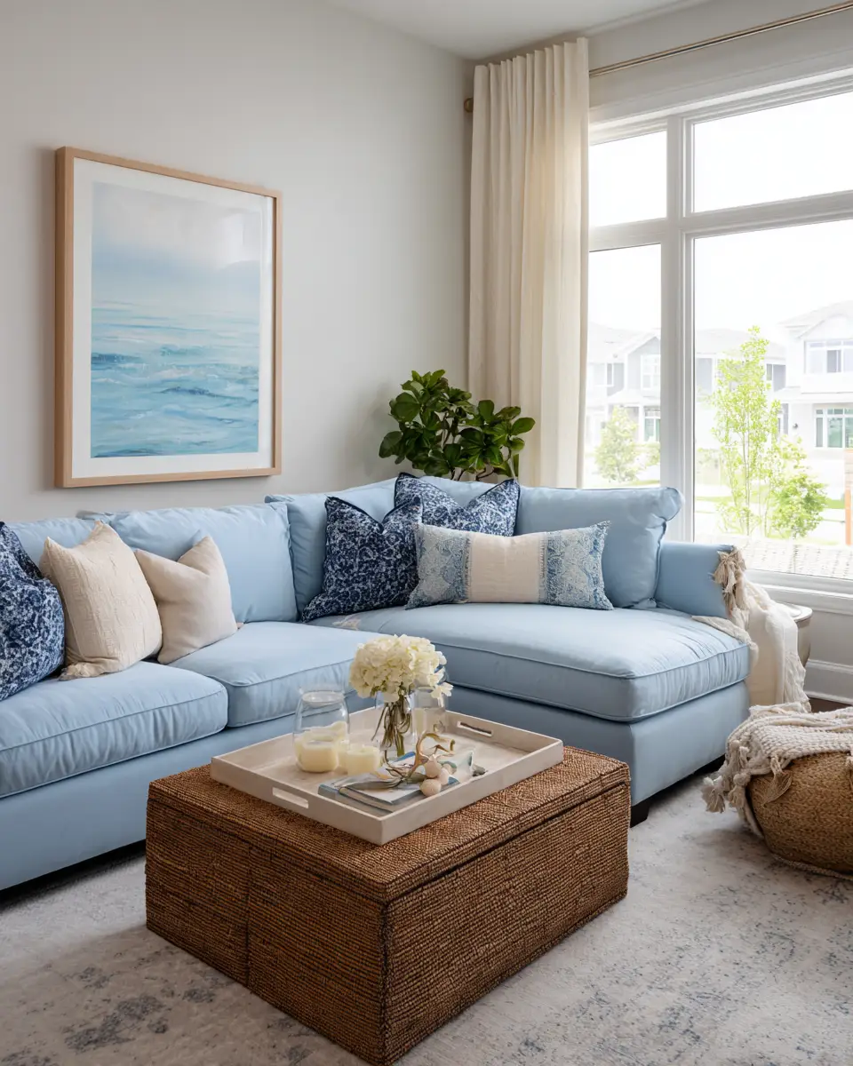 Sky Blue Coastal Living Room Decor Ideas