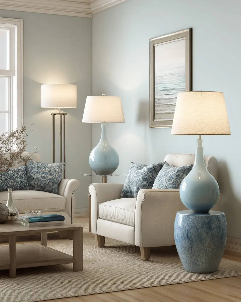 Sky Blue Coastal Living Room Decor Ideas