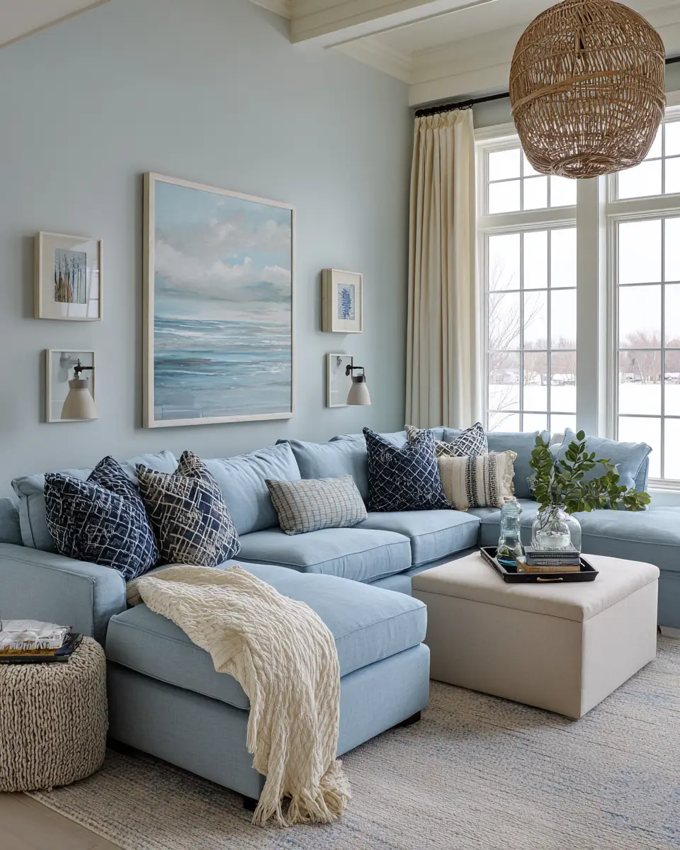 Sky Blue Coastal Living Room Decor Ideas