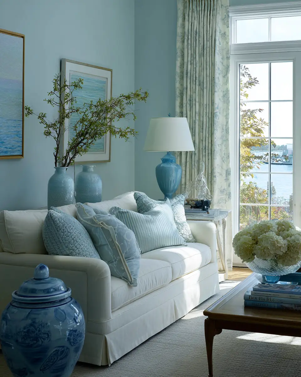 Sky Blue Coastal Living Room Decor Ideas