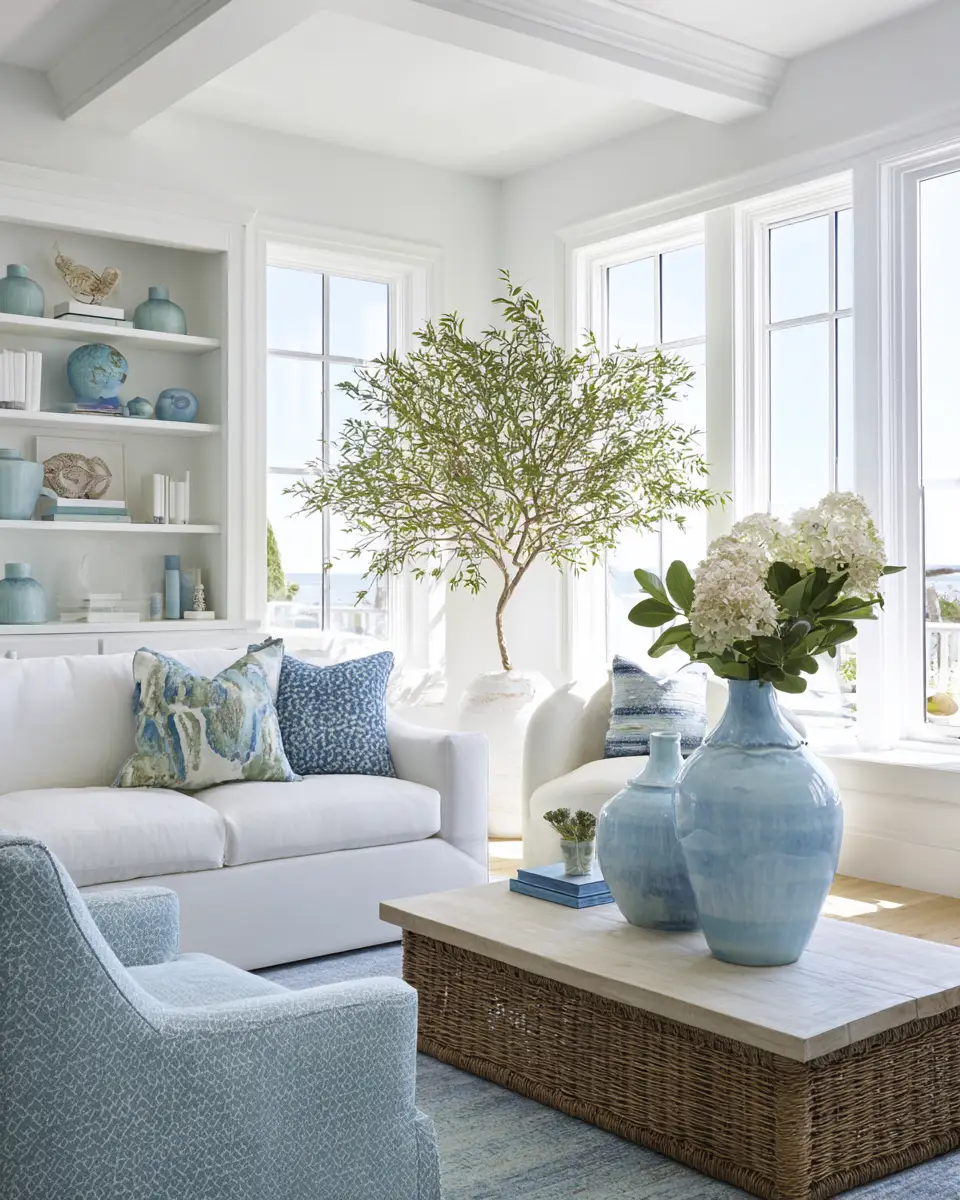 Sky Blue Coastal Living Room Decor Ideas