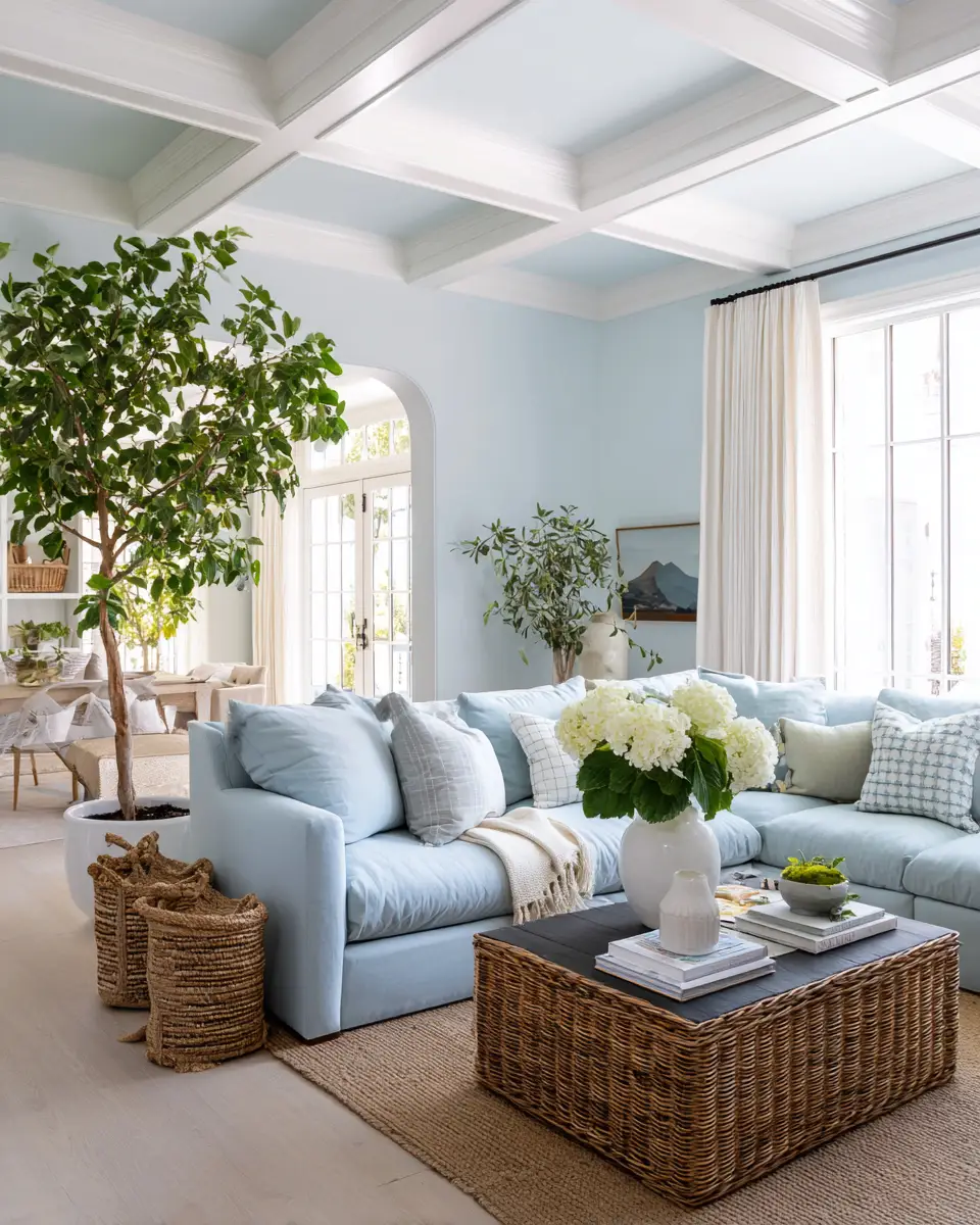 Sky Blue Coastal Living Room Decor Ideas