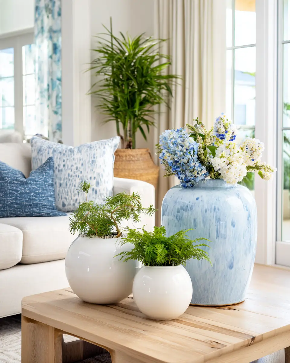 Sky Blue Coastal Living Room Decor Ideas