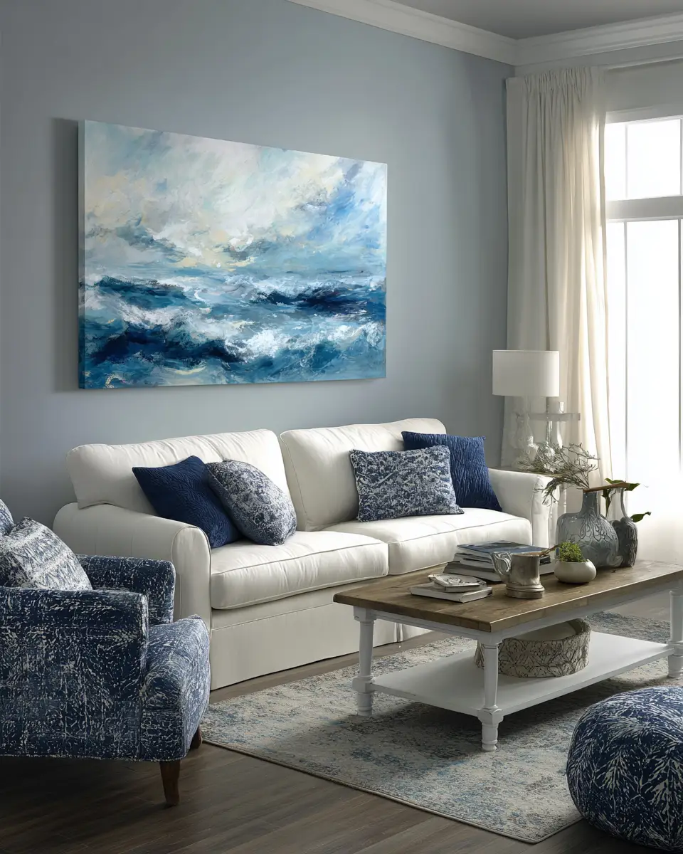 Sky Blue Coastal Living Room Decor Ideas