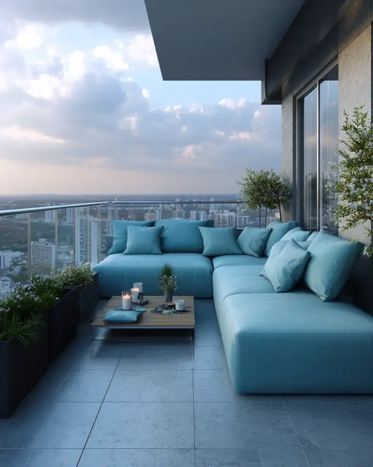 Sky Blue Contemporary Balcony Decor Ideas - Featured