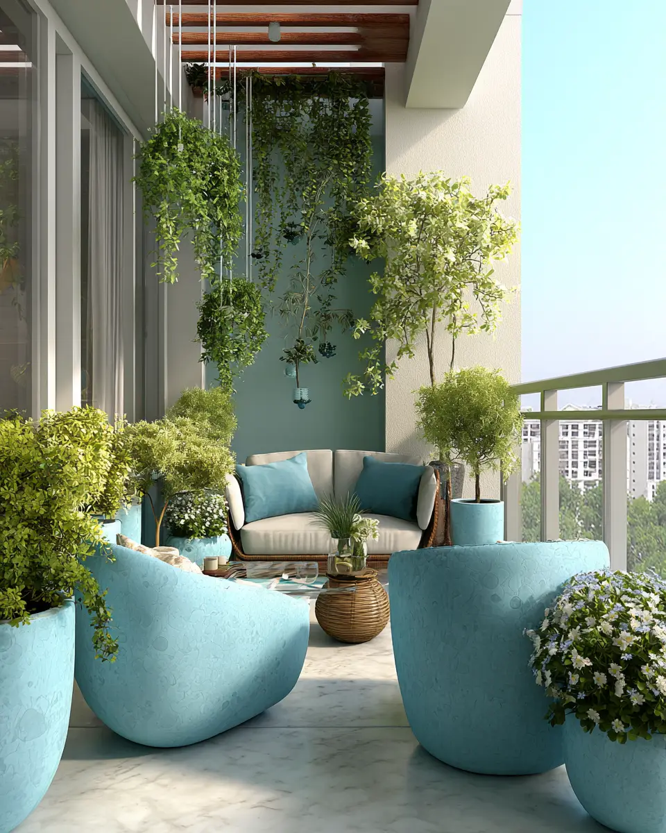 Sky Blue Contemporary Balcony Decor Ideas
