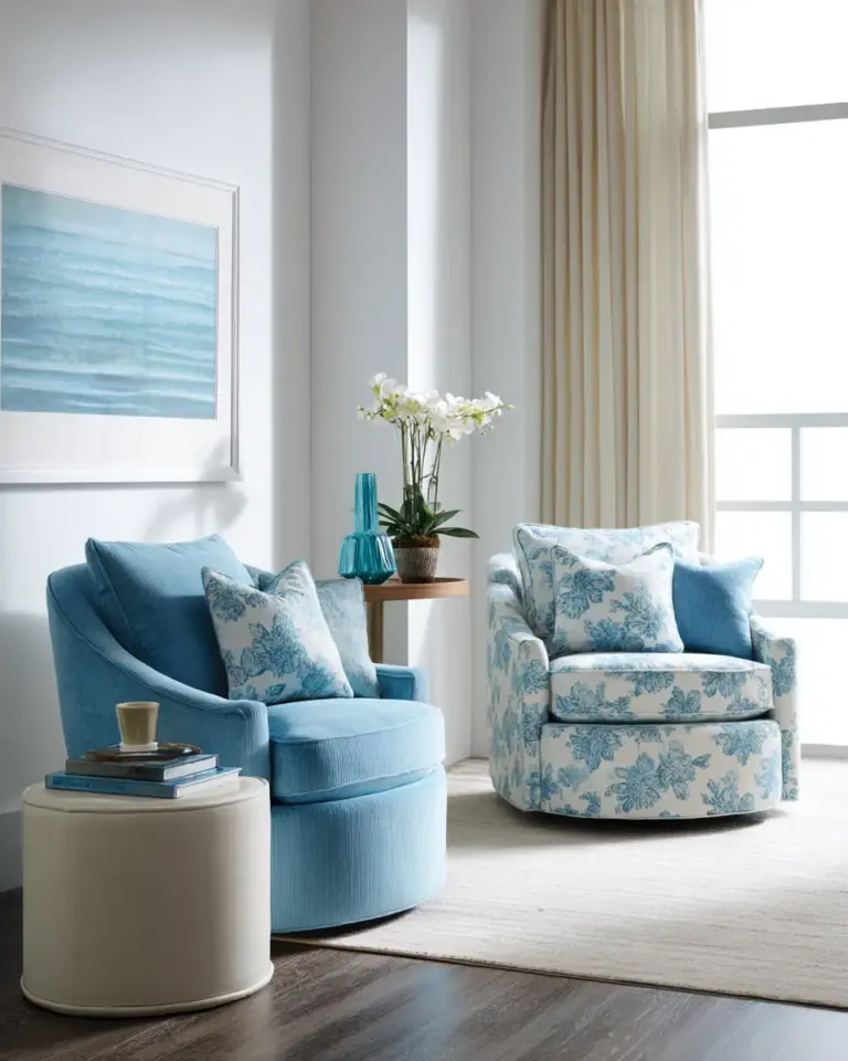 Sky Blue Contemporary Living Room Decor Ideas - Featured
