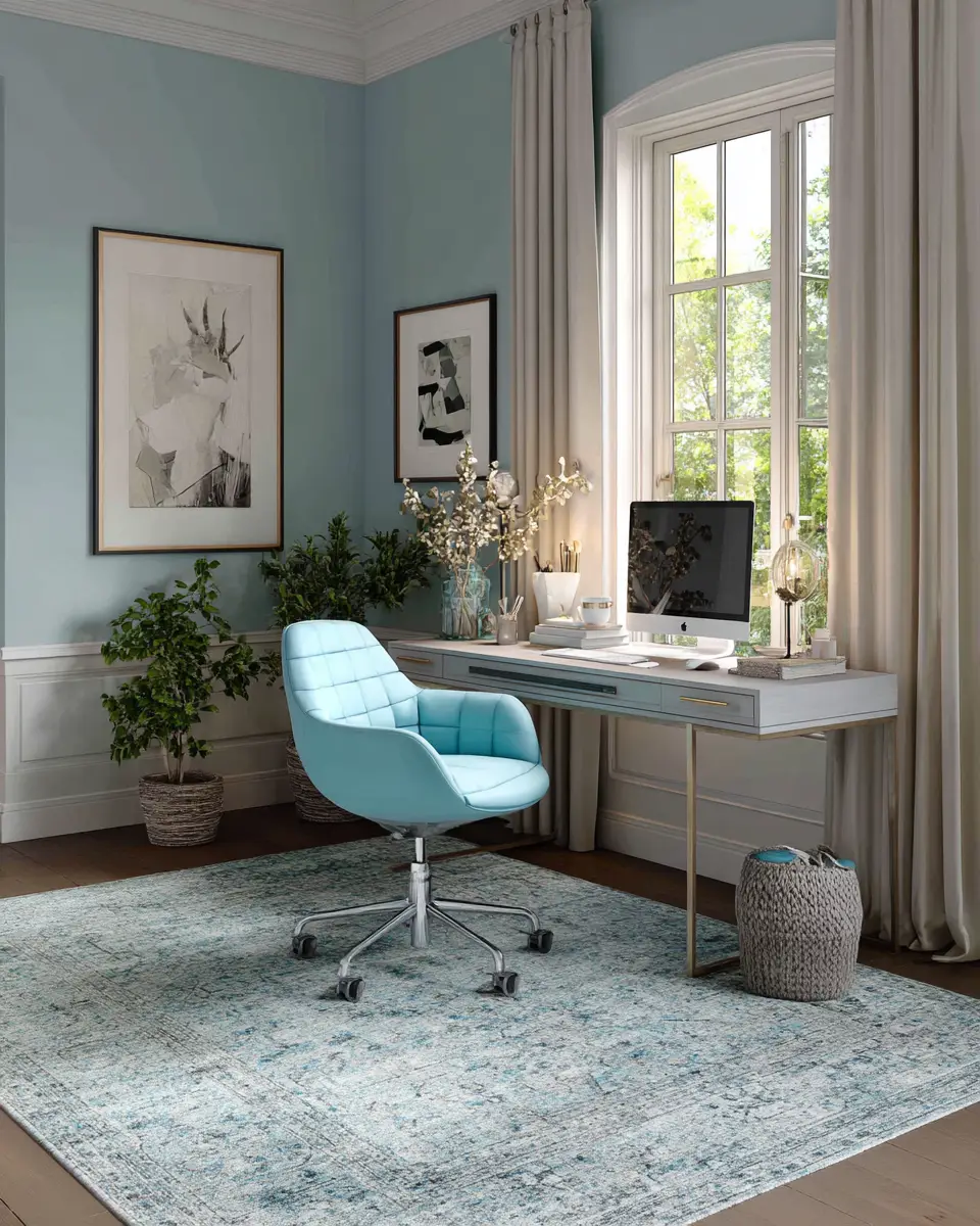 Sky Blue Minimalist Home Office Decor Ideas