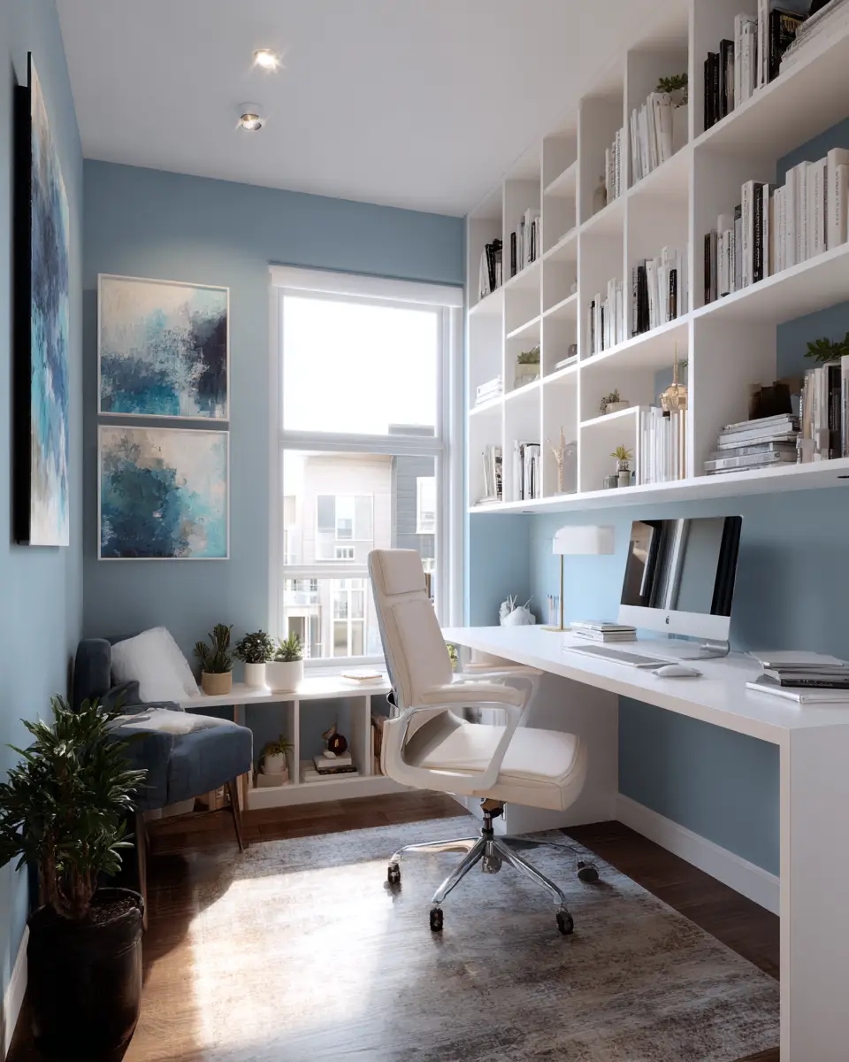 Sky Blue Minimalist Home Office Decor Ideas
