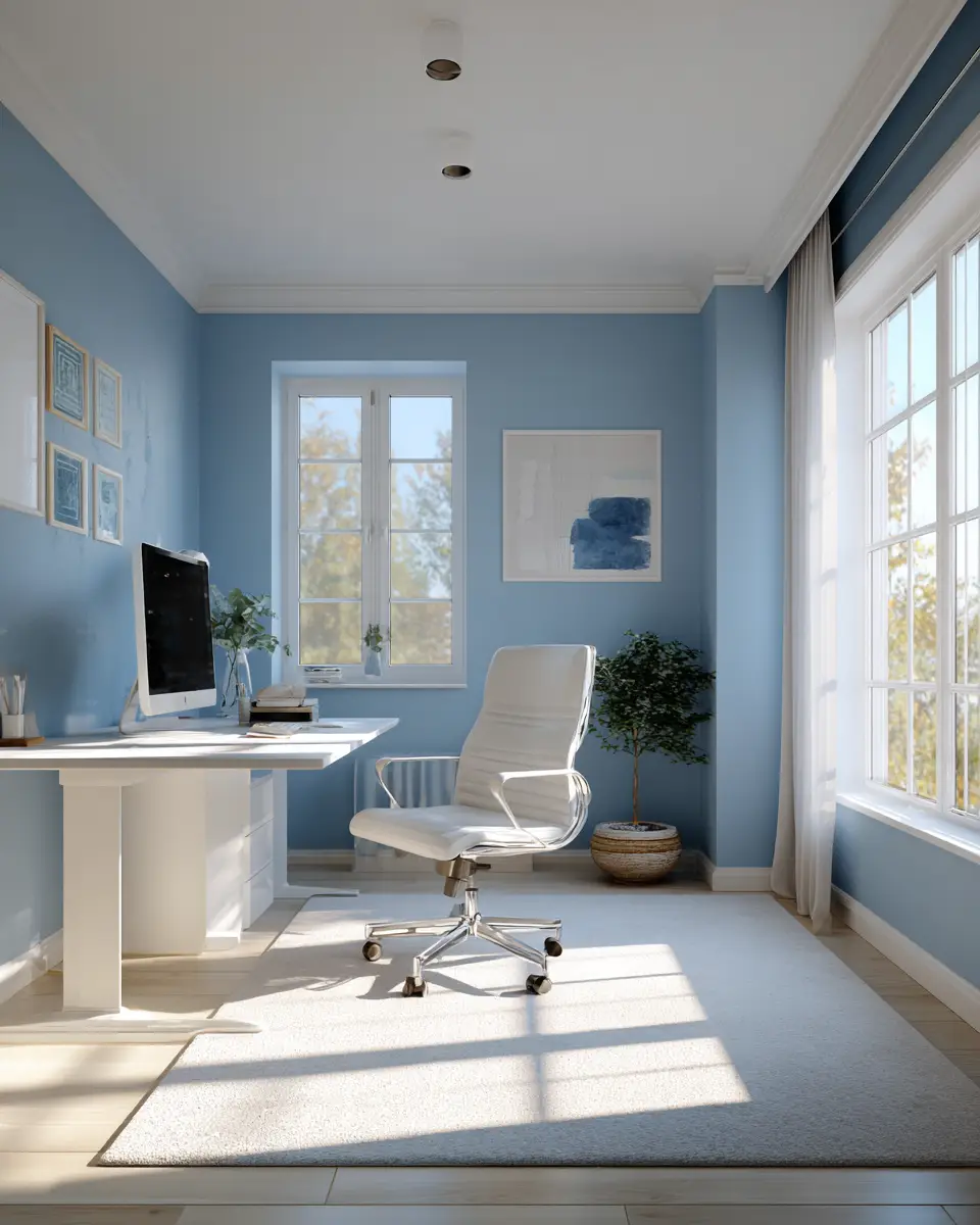 Sky Blue Minimalist Home Office Decor Ideas