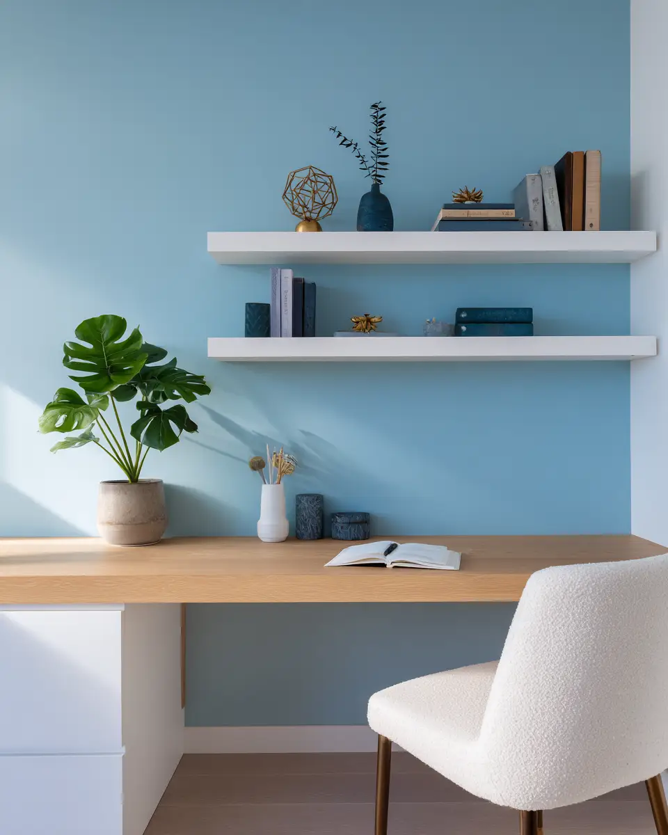 Sky Blue Minimalist Home Office Decor Ideas