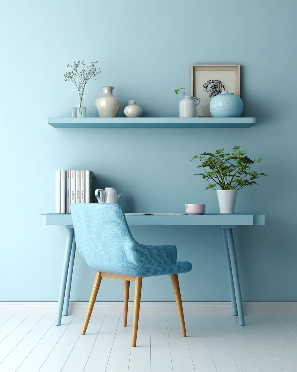 Sky Blue Minimalist Home Office Decor Ideas