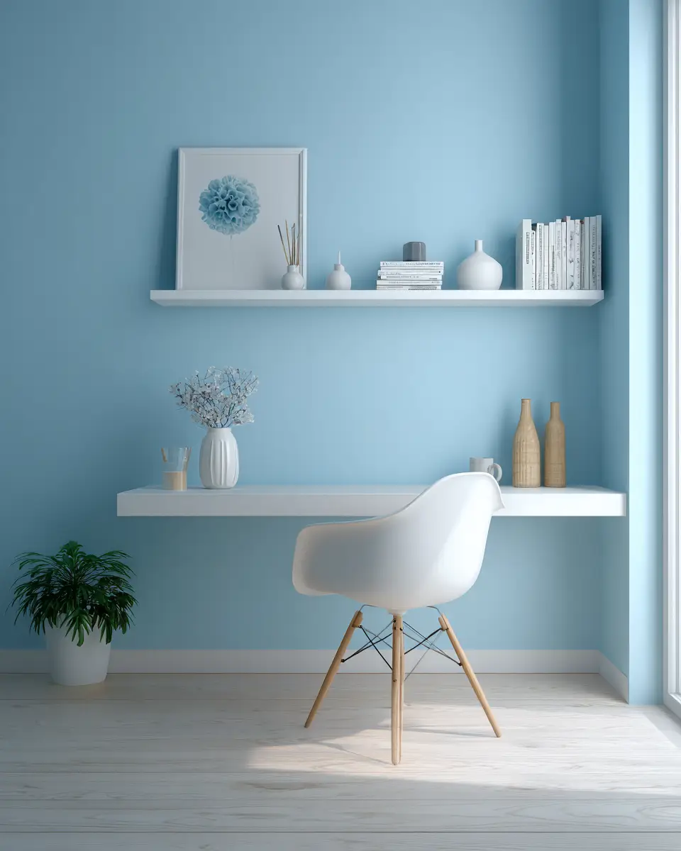 Sky Blue Minimalist Home Office Decor Ideas