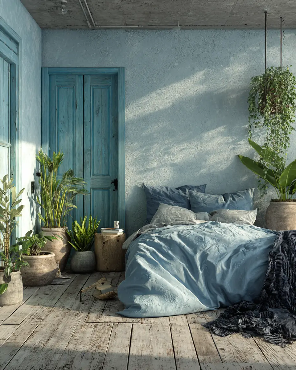 Sky Blue Rustic Bedroom Decor Ideas