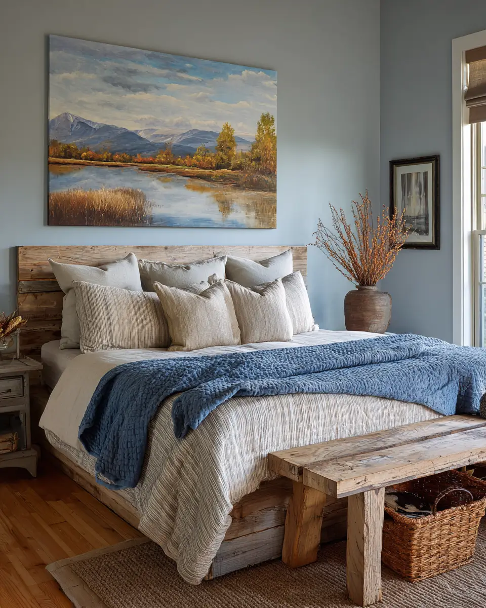 Sky Blue Rustic Bedroom Decor Ideas