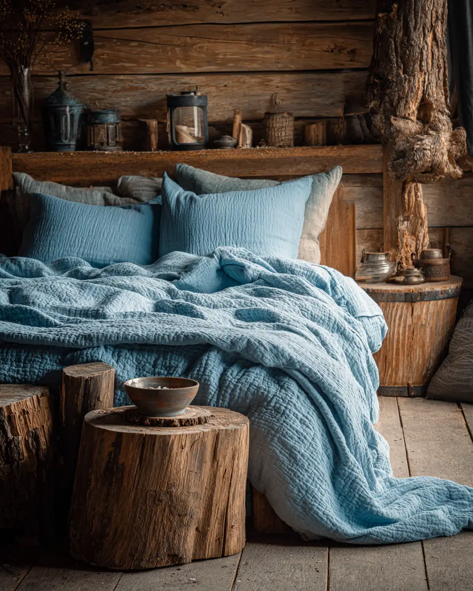 Sky Blue Rustic Bedroom Decor Ideas